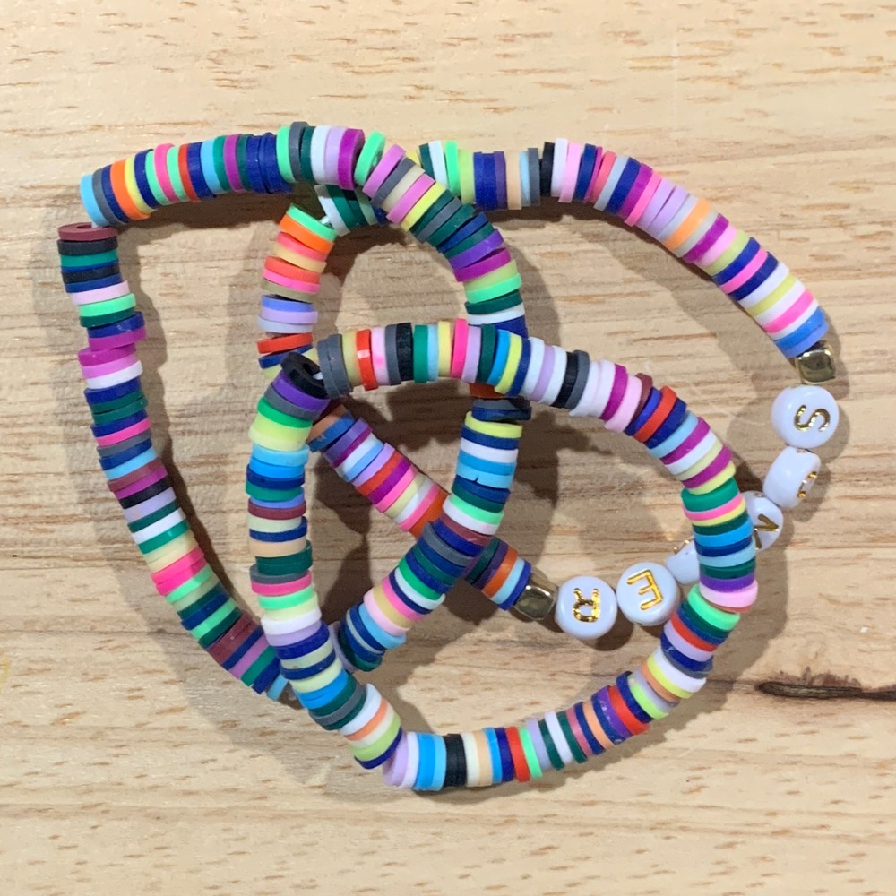 Handmade Multicolor‎ Clay Bead Stretch Bracelet Set Of 3 "Summer" Letter Beads